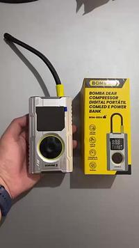 BOMBA DE AR COMPRESSOR DIGITAL PORTATIL COM LED E POWER BANK BOMVINK